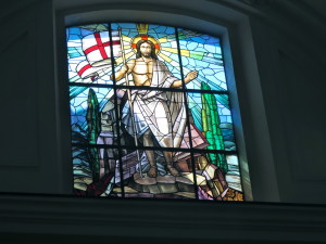 stained glass in church in Greece